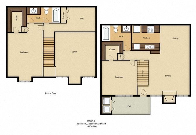 Floor plan for 2 beds, 2 baths, 1178 sqft